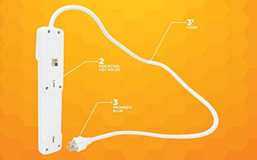 Southwire Woods Surge Protector Power Strip - 900J Overload Protection - 3 Foot Cord - UL Listed Surge Protector - Built-In Circuit Breaker - White - 6 Outlets