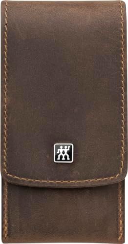 ZWILLING Beauty TWINOX 4-pc Manicure and Pedicure Set with Brown Leather Case, Travel Size Set for Hands and Feet, Nail Care, Genuine Leather