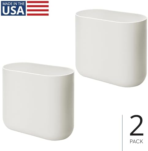 iDesign Small Slim Plastic Bathroom Trash Can, Coconut White, 2-Pack