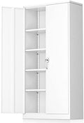 Greenvelly White Metal Storage Cabinet 72' - Steel Garage Cabinet with Doors & Shelves, Anti Tipping