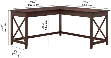 Bush Home Key West 60W Modern Farmhouse L Shaped Desk in Bing Cherry, 60-Inch Corner Computer Table for Home Office Workspace