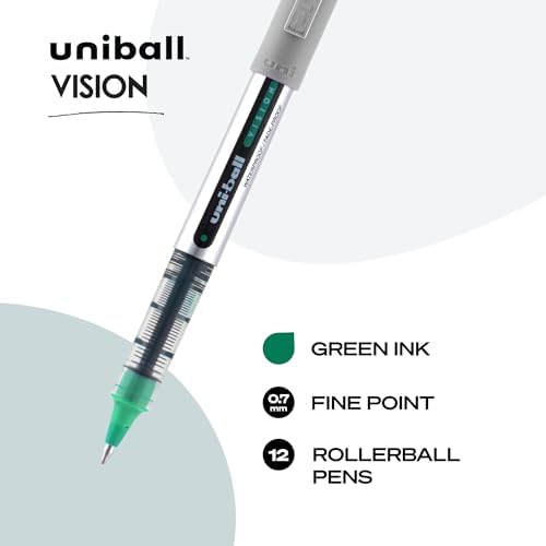 uniball Vision Rollerball Pens, Green Pens Pack of 12-0.7mm Fine Point Medium Ink - Japanese Pen, Smooth Writing Pen, School & Office Supplies (Pack of 144)