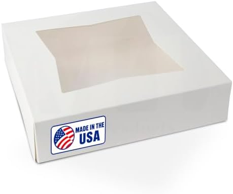 MT Products White Cookie Boxes - Size of 8" x 8" x 2.5" - (5 Pieces) Auto Pop-Up Bakery Boxes with Window - Made in the USA