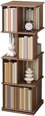 GAMAK Rotating Bookshelf Kids 360 Display 3-4 Tier Revolving Bookcase with Brake Wheels Floor Standing Bookcase Narrow Bookshelf for Small Spaces Natural Wood (Color : Walnut, Size : Landing_Four)