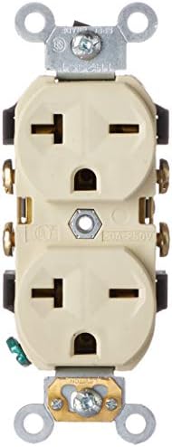 Leviton Straight Blade Single Receptacle, 250 Vac, 20 A, 2 Pole, 3 Wire, 5822-I, Ivory