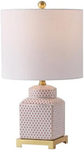 JONATHAN Y Cleo 21.5" Red & White Ceramic Table Lamp with Brass Base