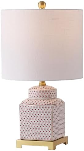 JONATHAN Y Cleo 21.5" Red & White Ceramic Table Lamp with Brass Base