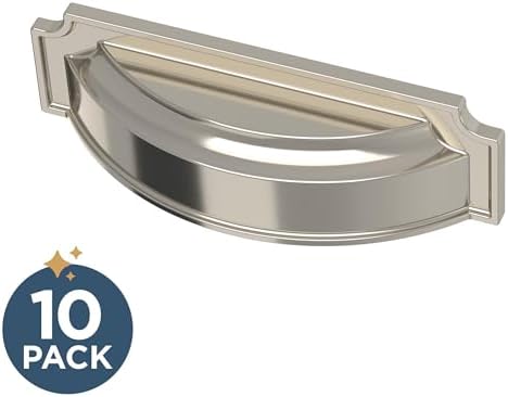 Franklin Brass 10 Pack Polished Nickel Cabinet Handles 3 inch or 3-3/4 inch (76mm or 96mm) Kitchen Cabinet Handles and Drawer Pulls for Cupboards and Dressers |Notched Backplate