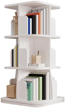 GAMAK Rotating Bookshelf Tower for Kids 360 Display 2-4 Tier Floor Standing Bookcase Revolving Bookcase Tower Small Corner Bookshelf for Small Space (Color : White, Size : Square_Three)