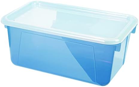Storex Small Cubby Bins – Plastic Storage Containers for Classroom with Non-Snap Lid, 12.2 x 7.8 x 5.1 inches, Tint Teal, 5-Pack (62486A05C)