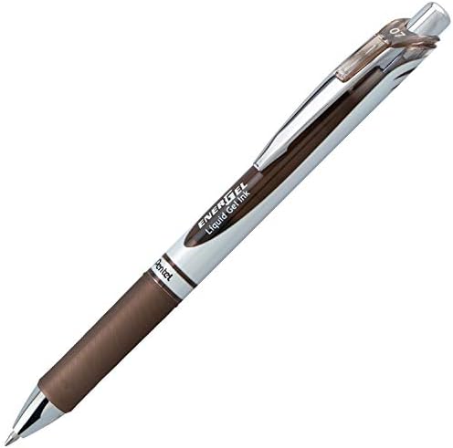 Pentel EnerGel RTX Retractable Liquid Gel Ink Pen, (0.7mm) Medium line, Sepia Ink, Box of 12 Pens (BL77-SP)