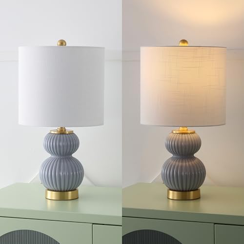 JONATHAN Y Daphne Ribbed Gourd Metal/Glass Table Lamp 20", Gray