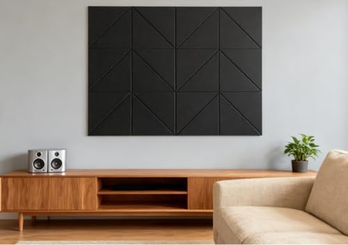 12-Pack Black Felt Wall Tiles(11.8“x11.8”Each), 47"x35" Aesthetic Bulletin Pin Board, Large Cork Board Alternative for Office, Classroom & Wall Decor