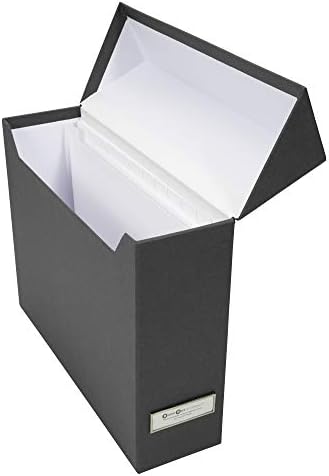Bigso Lovisa Fiberboard Label Frame 12 File Storage Box - Document Organizer for Important Paperwork - Durable Hanging File Box w/Flip Top Lid & Metal Label Window - 3.7in x 13in x 9.4in - Dark Grey