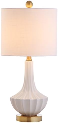JONATHAN Y Parker Ribbed Ceramic Gourd Nightstand Table Lamp 21.5", White