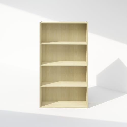 Furinno Simple Book Shelf, 4-Tier Bookshelf, Bookcase with Open Shelf, 9.4 x 23.6 x 41.7, for Living Room, Bedroom, Home Office, Steam Beech