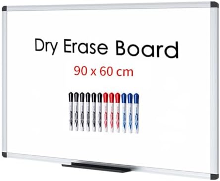VIZ-PRO Magnetic Dry Erase Board 36 X 24 Inches, Silver Aluminium Frame, with 12-Count Markers