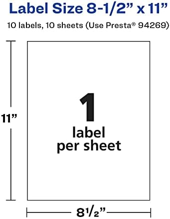 Avery Glossy White Rectangle Labels, 8.5" x 11", 10 Glossy White Labels, Permanent Adhesive, Laser/Inkjet Printable