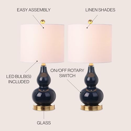 JONATHAN Y Anya Gourd Glass Table Lamp 20.5", Navy, Set of 2