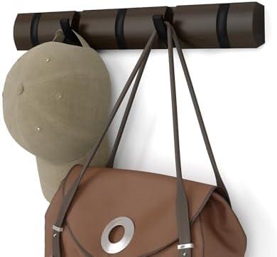 Umbra Flip Coat Rack, Wall Mounted 5-Hook Space Saving, Walnut/Black