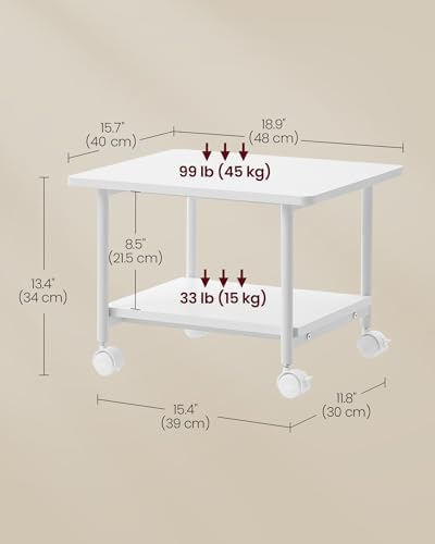 VASAGLE 2-Tier Printer Stand with Locking Wheels, Under Desk Printer Table