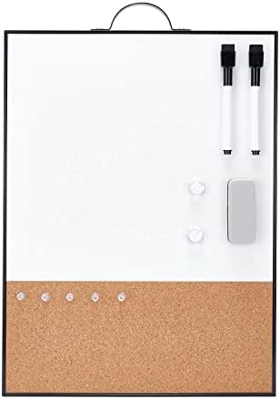 TSJ OFFICE Small Whiteboard Cork-Board - 16" X 12" Portable Aluminum Black Framed Magnetic Dry Erase Board, Small Bulletin Cork Board with Holder for Office, Home and School