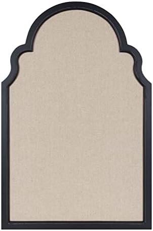 Kate and Laurel Hogan Farmhouse Framed Arch Fabric Pinboard; 24 x 36; Black; Decorative Bulletin Board with Moroccan Arch and Linen Fabric Pinning Surface for Wall