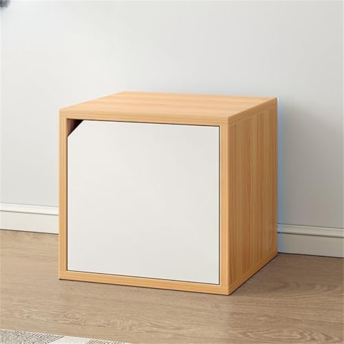 Timber Vertical or Horizontal Organizing Shelf with 1 Cabinet Closed Back Modular Cube Storage Unit, Book Storage Bookshelf, Glass Small Bookcase, Square Grid Cabinet White/Wood Wood Door