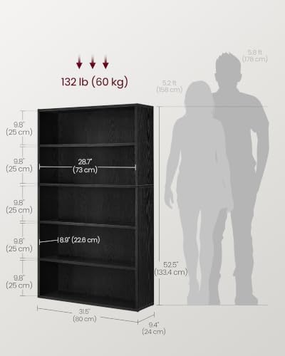 VASAGLE 5-Tier Bookshelf, Storage Organizer, 9.4 x 31.5 x 52.5 Inches