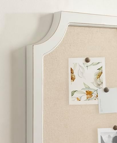 Hogan Framed Scalloped Decorative Wall Pinboard; White; 18 x 30; Rustic Modern Farmhouse Bulletin Board for Wall Organization and Decorative Displays