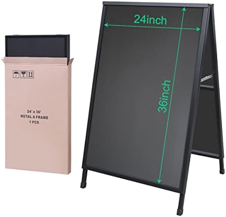 Heavy Duty Slide-in Folding Sandwich Board A-Frame Sidewalk Sign 24x36 Inch Black Coated Steel Metal Double-Sided Pavement Sign (2 Corrugated Plastic Poster Board)