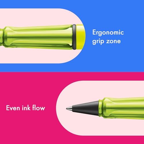Lamy safari neonyellow - Rollerball Pen with ergonomic grip & line width M - for pleasant long writing - made of robust ASA plastic - including rollerball refill M 63 in black