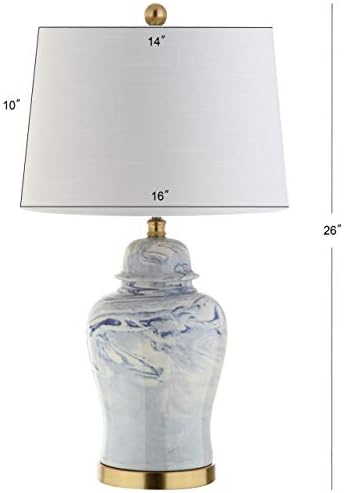 JONATHAN Y Wallace Ginger Jar 26" Marble Ceramic Table Lamp, Blue/White