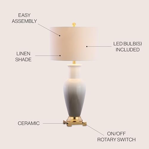 JONATHAN Y Dip Dye 31.5" Ceramic Metal Bedside Table Lamp, White/Gray