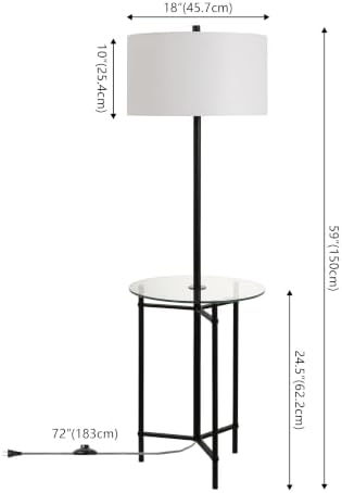 JONATHAN Y Chuck 59" Modern Black Metal Floor Lamp with Glass Tray Table