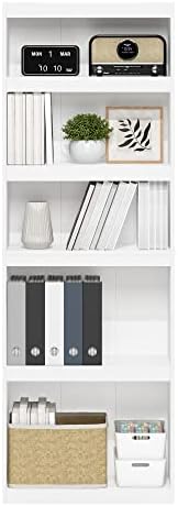Furinno JAYA Book Shelf, 5-Tier Bookshelf, Enhanced Home Bookcase with Adjustable shelf, 9.5" x 24.5" x 71.1", for Organization and Storage, for Living Room, Bedroom, Home Office, White