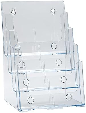 Azar Displays 252376 Four-Tier, Four-Pocket Letter Brochure File Holder for Flyer, Office Supplies, Paper Document or Magazines, Clear Organizer for Wall and Counter Desktop Stand, 8.5" x 11"