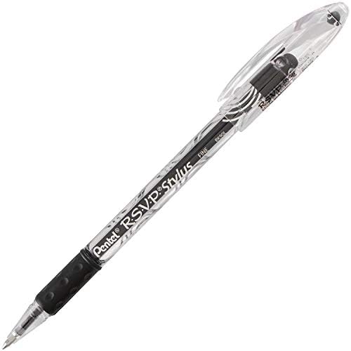 Pentel RSVP STYLUS Ballpoint Pen, Fine Line, Black Ink (BK90L-A) (12 count)