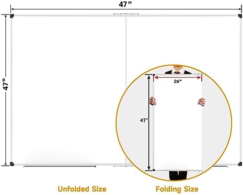 XBoard Magnetic Whiteboard 48 x 48 Inch, Foldable Dry Erase White Board with Aluminium Frame & Marker Tray 4' x 4', Wall Mounted Folding Message Presentation Board