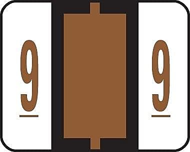 Smead BCCRN Bar-Style Color-Coded Numeric Label, 9, Label Roll, Brown, 500 Labels per Roll (67379)
