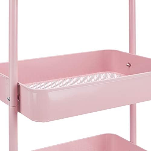 Amazon Basics 3-Tier Rolling Utility or Kitchen Cart, Lockable Wheels, Multifunctional Storage, Metal Storage Organizer, Portable, Dusty Pink