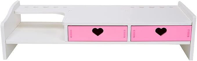 Kawaii Desk Organizer Cute Desk Organizer with Drawers Monitor Riser Stand Monitor Riser Computer Stand for PC, Laptop, Printer