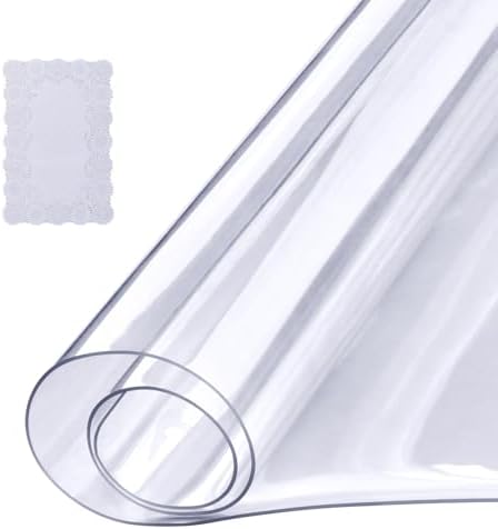 VEVOR Clear Table Cover Protector, 18" x 36" Customizable Plastic Desk Protector, 1.5 mm Thick Clear PVC Cover, Waterproof Desktop Guard for Writing, Coffee, Dining Room Desk