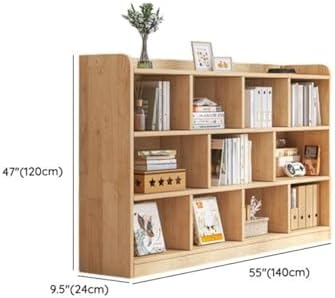 Unfinished Color Pine Book Rack 2/3/4-Tier Storage Solid Wood Cabinet, Pine Wood Storage Shelving Unit 8-Compartment Square Grid Cabinet Low Bookshelf Natural Finish 55.1"L x 9.4"W x 47.2"H