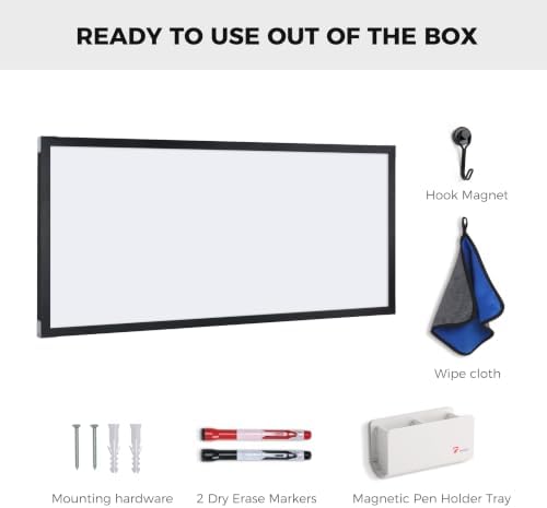 TOWON Magnetic Whiteboard, 48 x 24 Inch, Solid Pine Wood Frame, Black