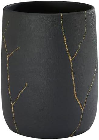 Nicole Miller - Wastebasket, Decorative Trash Can, Resin Bathroom Accessories (Sydney Collection, Black/Gold)