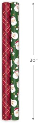 Hallmark Traditional Christmas Wrapping Paper, 2 Rolls (Jolly Santa, Plaid)