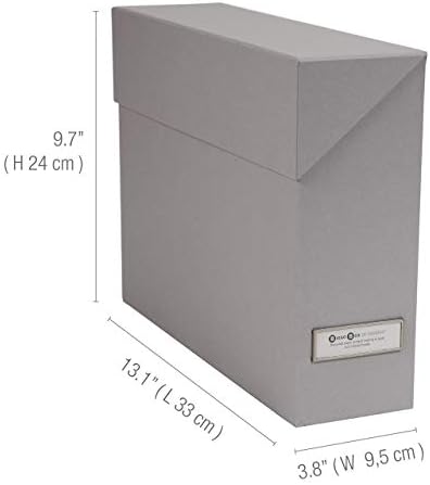 Bigso Lovisa Fiberboard Label Frame 12 File Storage Box - Document Organizer for Important Paperwork - Durable Hanging File Box with a Flip Top Lid & Metal Label Window - 3.7 in x 13 in x 9.4in - Grey
