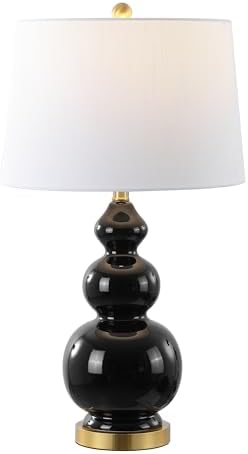JONATHAN Y Bowen 27.5" Ceramic Triple Gourd Table Lamp, Black/Brass Gold
