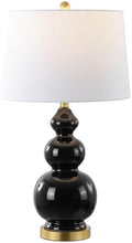 JONATHAN Y Bowen 27.5" Ceramic Triple Gourd Table Lamp, Black/Brass Gold